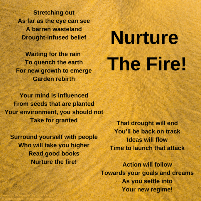Stretching outAs far as the eye can seeA barren wastelandDrought-infused beliefWaiting for the rain To quench the earthFor new growth to emergeGarden rebirthYour mind is influencedFrom s